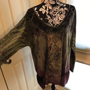 Green and purple tunic top.